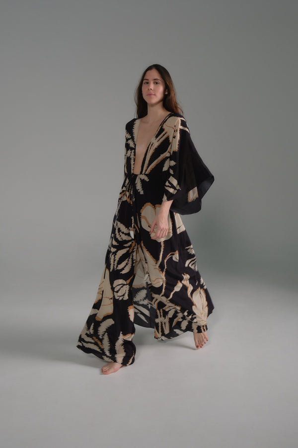 San Cipriano Crepe Chine Tunic / Black - Beige Gladiolos